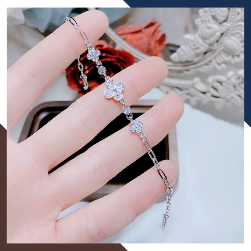 Lắc Tay Cỏ 4 Lá Bạc Ta Nguyên Chất Cho Nữ LTBN35