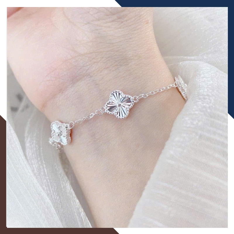 Lắc Tay Cỏ 4 Lá Bạc Ta Nguyên Chất Cho Nữ LTBN43 - May Mắn & Thanh Lịch