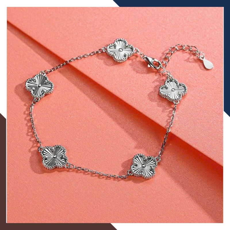 Lắc Tay Cỏ 4 Lá Bạc Ta Nguyên Chất Cho Nữ LTBN43 - May Mắn & Thanh Lịch