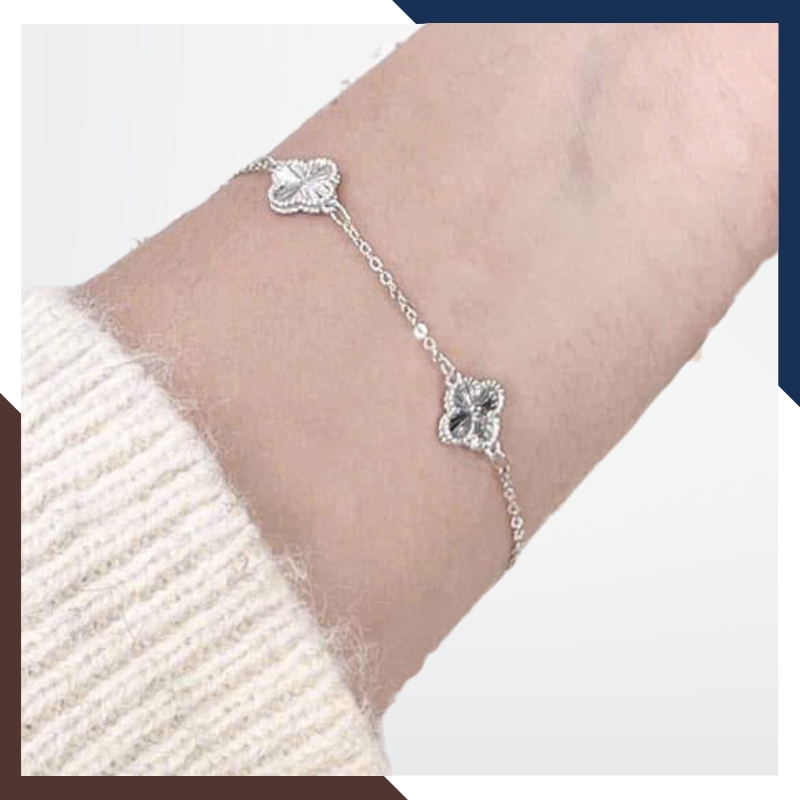 Lắc Tay Cỏ 4 Lá Bạc Ta Nguyên Chất Cho Nữ LTBN43 - May Mắn & Thanh Lịch