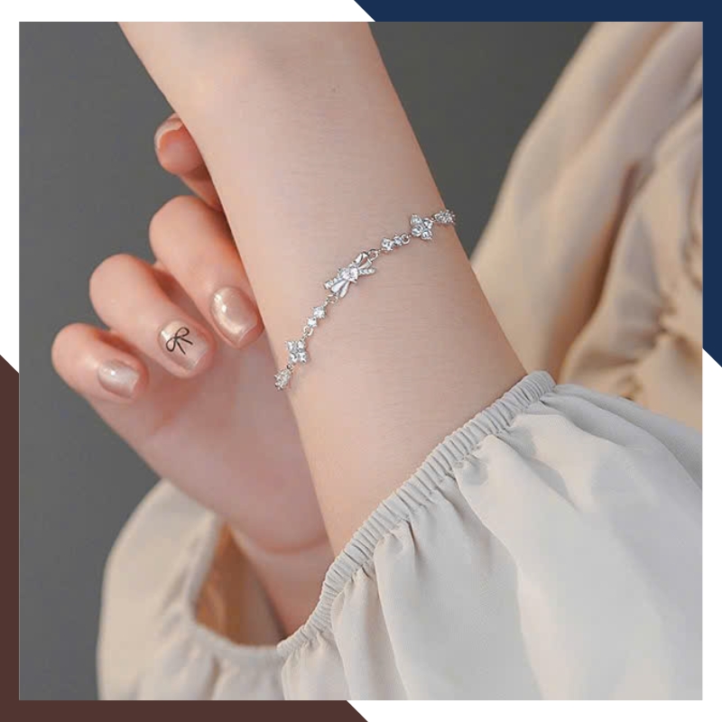 Lắc Tay Cỏ 4 Lá Phối Nơ Bạc Ta Nguyên Chất LTBN48 – Điểm Nhấn Duyên Dáng Cho Phái Đẹp