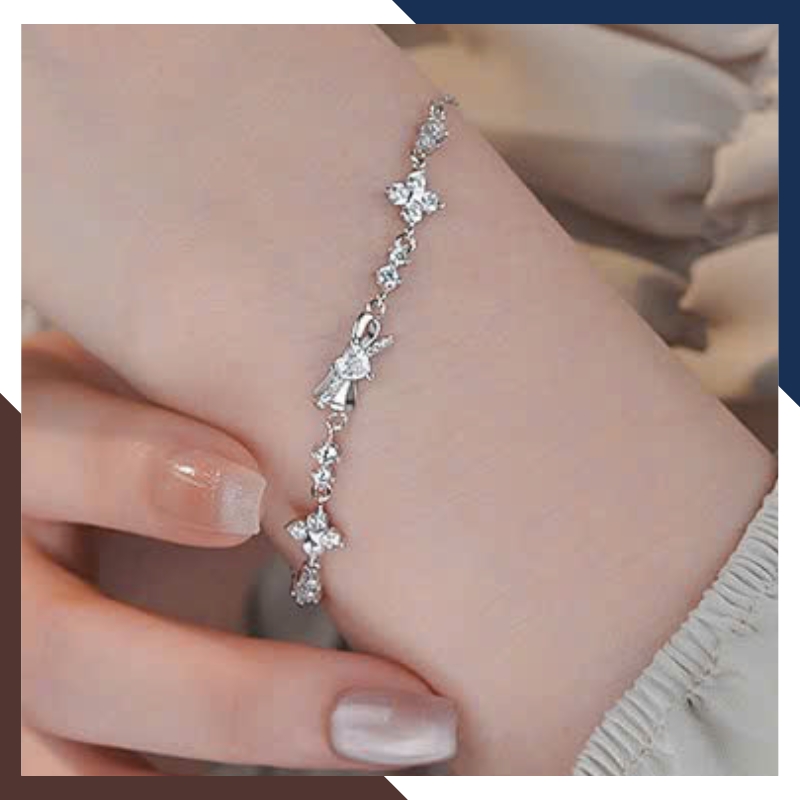 Lắc Tay Cỏ 4 Lá Phối Nơ Bạc Ta Nguyên Chất LTBN48 – Điểm Nhấn Duyên Dáng Cho Phái Đẹp