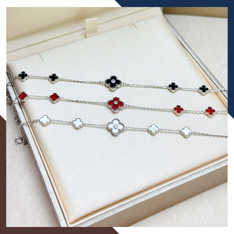 Lắc Tay Cỏ 4 Lá Vàng Trắng 10k Màu Đen, Đỏ, Trắng, Xanh Cho Nữ May Mắn Mã LTVN97