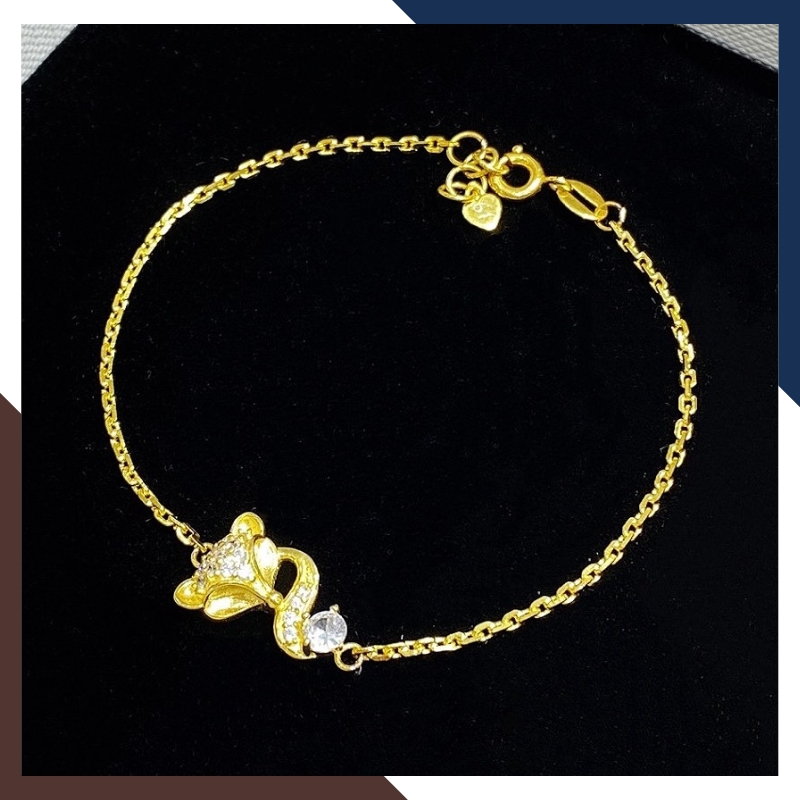 Lắc tay hồ ly vàng 10k LTVN257 – mẫu mắt đỏ & mẫu đá trắng, thu hút tài lộc cho nữ