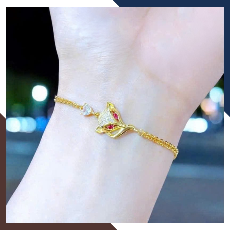 Lắc tay hồ ly vàng 10k LTVN257 – mẫu mắt đỏ & mẫu đá trắng, thu hút tài lộc cho nữ