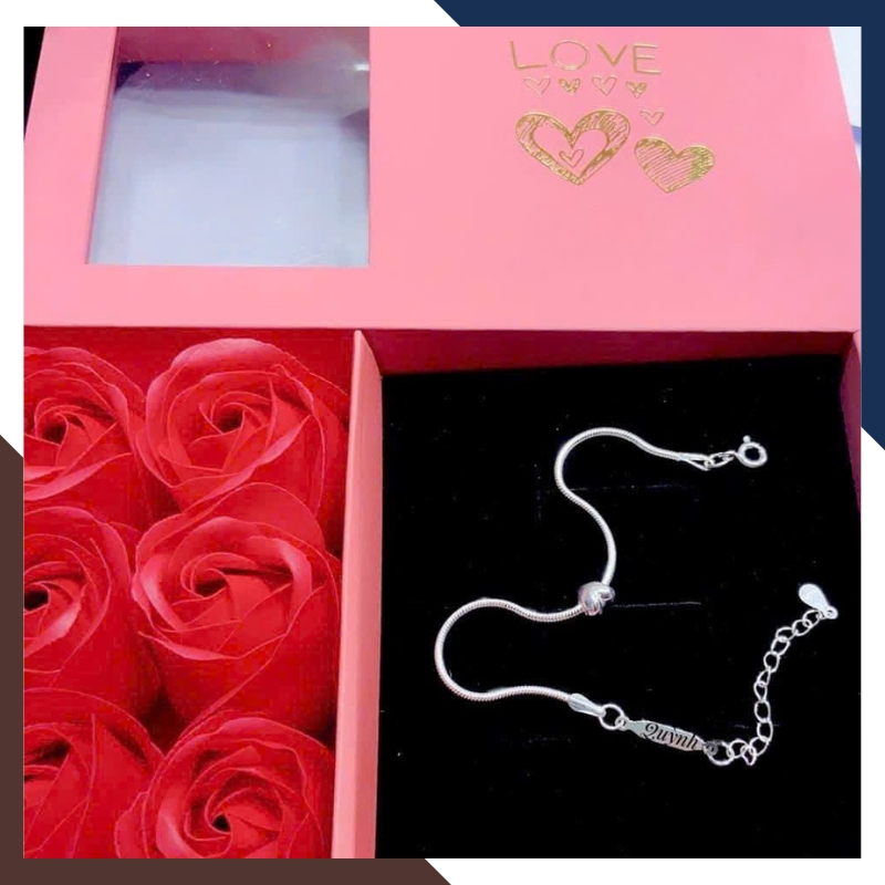 Lắc Tay Bạc Nữ Phối Trái Tim & Khắc Tên Theo Yêu Cầu LTBN116