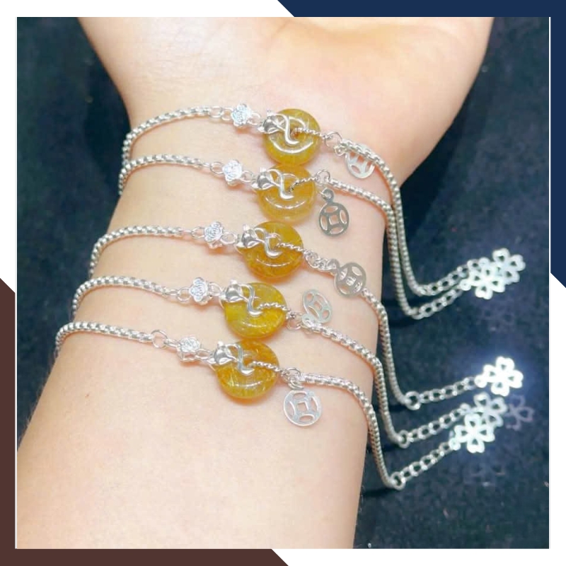 Lắc Tay Kim Tiền Hồ Ly Bạc Mix Đồng Điếu Thạch Anh Tóc Vàng VTDPT28
