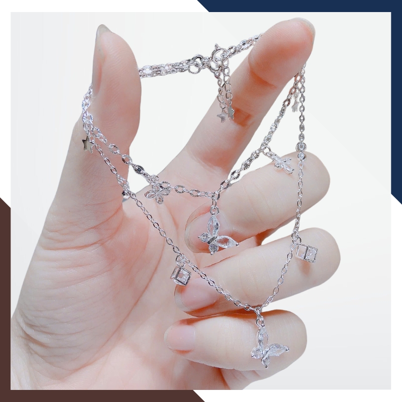 Lắc Tay, Lắc Chân Bạc Nữ Phối Charm Hình Bướm LTBN118
