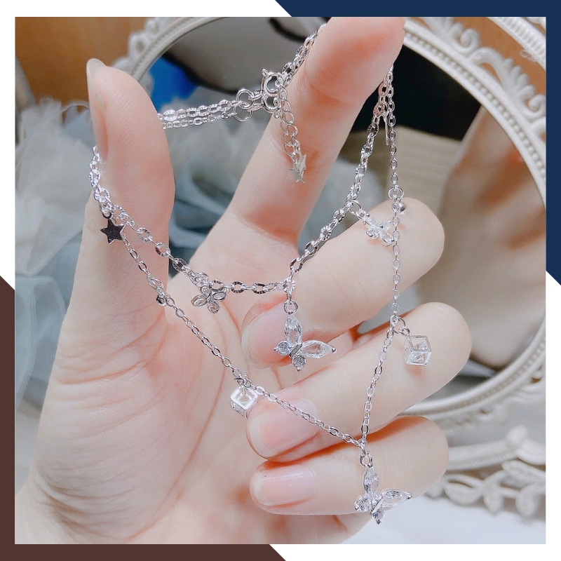 Lắc Tay, Lắc Chân Bạc Nữ Phối Charm Hình Bướm LTBN118