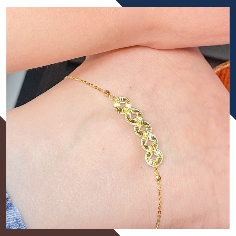 Lắc tay – lắc chân vàng nữ 10k phối charm hình 5 đồng xu kim tiền BTSV15 – May mắn, thịnh vượng