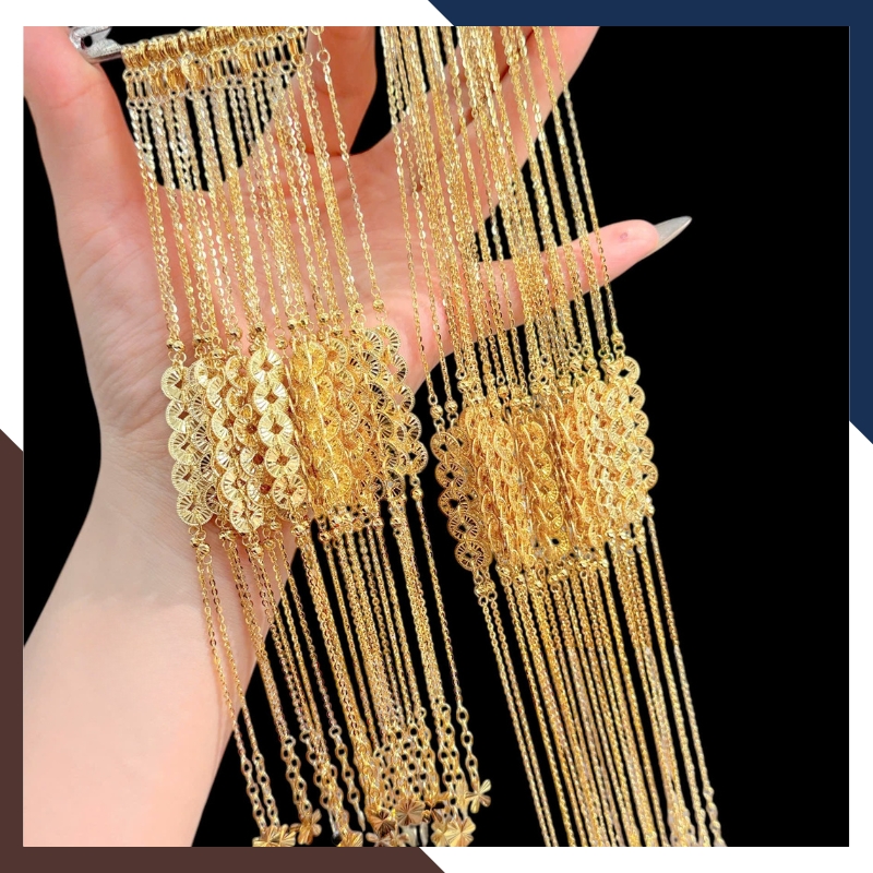 Lắc tay – lắc chân vàng nữ 10k phối charm hình 5 đồng xu kim tiền BTSV15 – May mắn, thịnh vượng