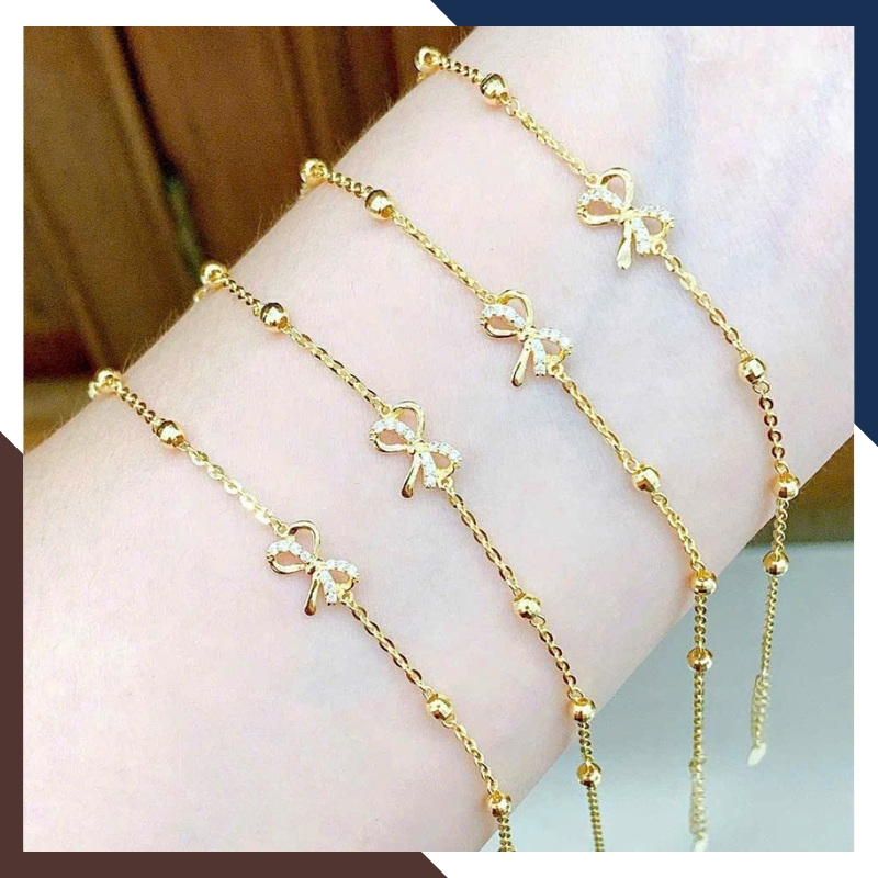 Lắc Tay Nữ Vàng 10K Hình Nơ Đính Đá CZ LTVN276 – Tinh Tế, Trẻ Trung, Tặng Bạn Gái Siêu Ý Nghĩa