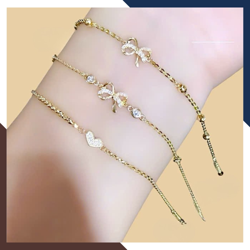 Lắc Tay Nữ Vàng 10K Hình Nơ Đính Đá CZ LTVN276 – Tinh Tế, Trẻ Trung, Tặng Bạn Gái Siêu Ý Nghĩa