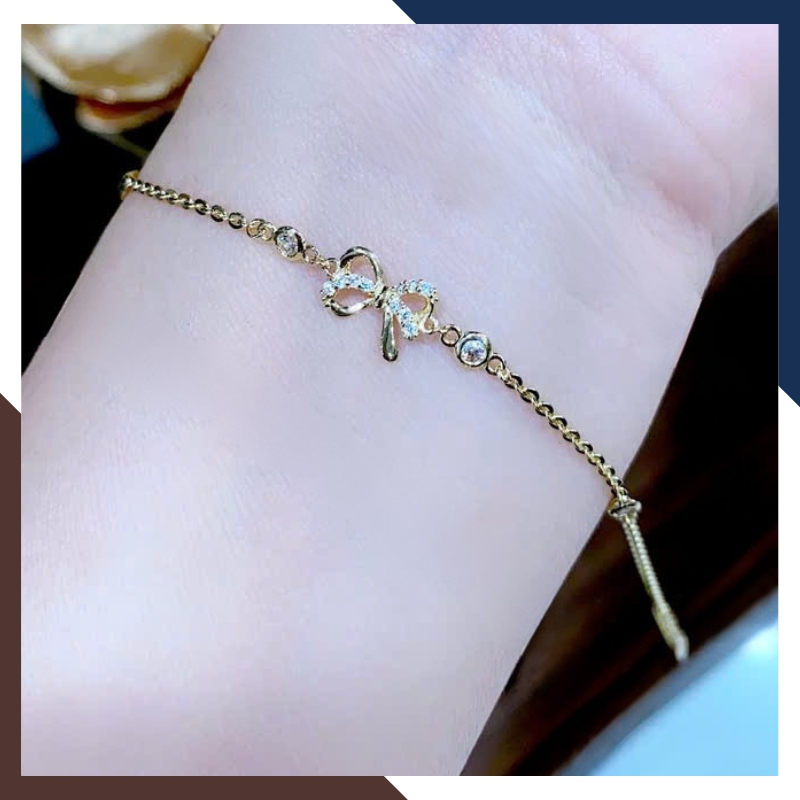 Lắc Tay Nữ Vàng 10K Hình Nơ Đính Đá CZ LTVN276 – Tinh Tế, Trẻ Trung, Tặng Bạn Gái Siêu Ý Nghĩa