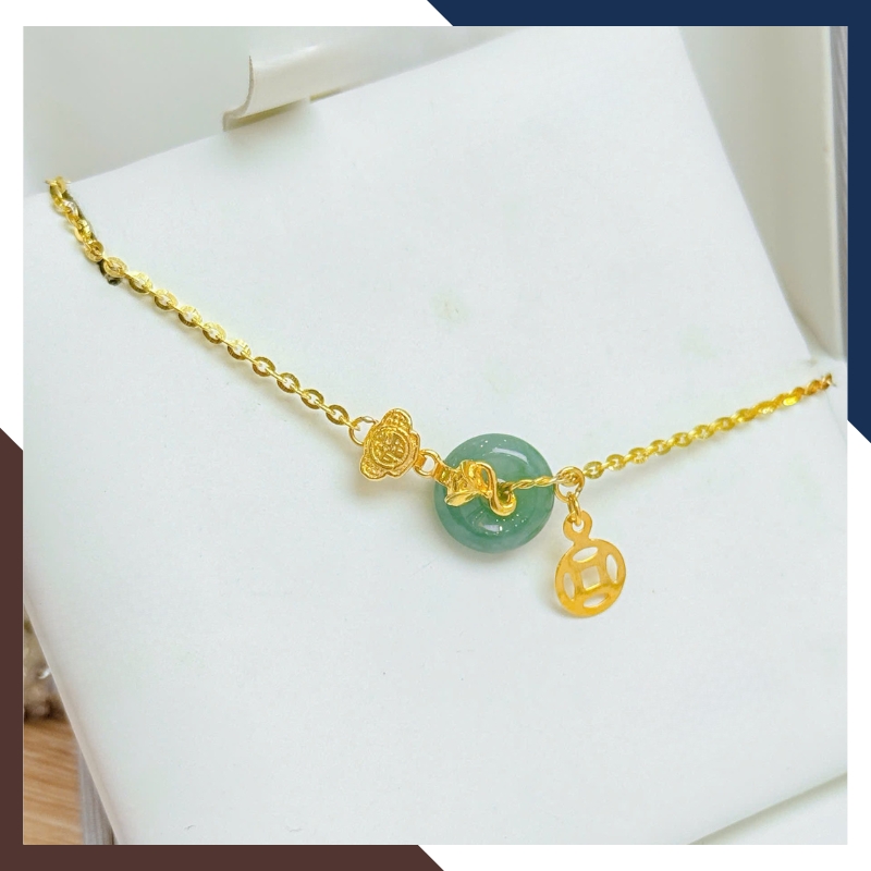 Lắc Tay Phúc Lộc Tình Vàng 10K  LTVN243 - Charm Hồ Ly & Kim Tiền Phối Đồng Điếu Đá Tự Nhiên