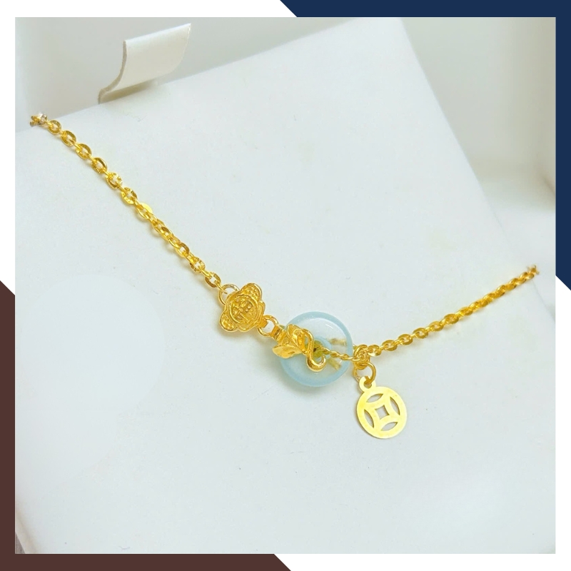 Lắc Tay Phúc Lộc Tình Vàng 10K  LTVN243 - Charm Hồ Ly & Kim Tiền Phối Đồng Điếu Đá Tự Nhiên