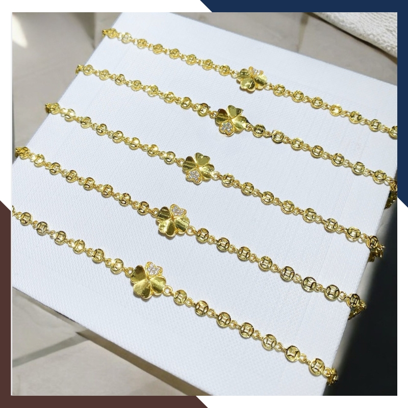 Lắc Tay Vàng Nữ Kim Tiền Charm Cỏ 4 Lá/Hồ Ly/Trái Tim LTVN250