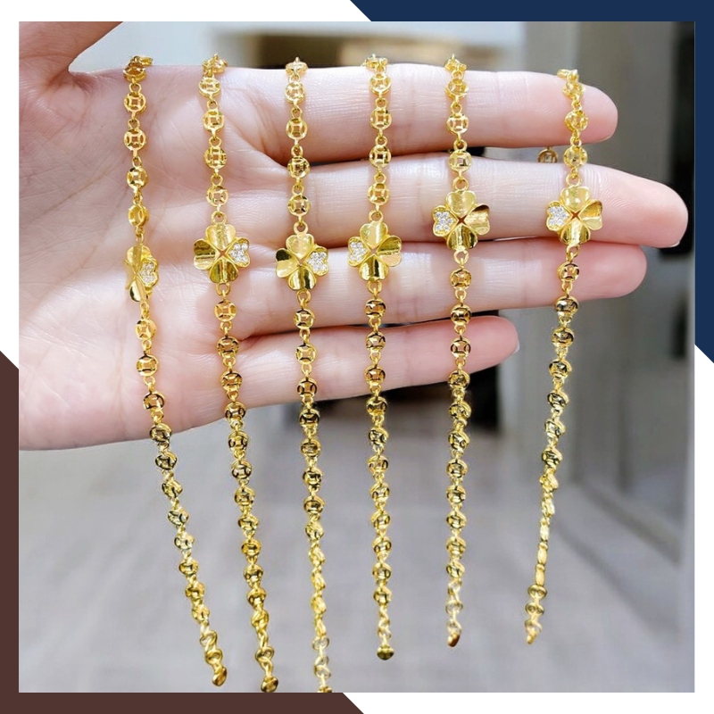 Lắc Tay Vàng Nữ Kim Tiền Charm Cỏ 4 Lá/Hồ Ly/Trái Tim LTVN250
