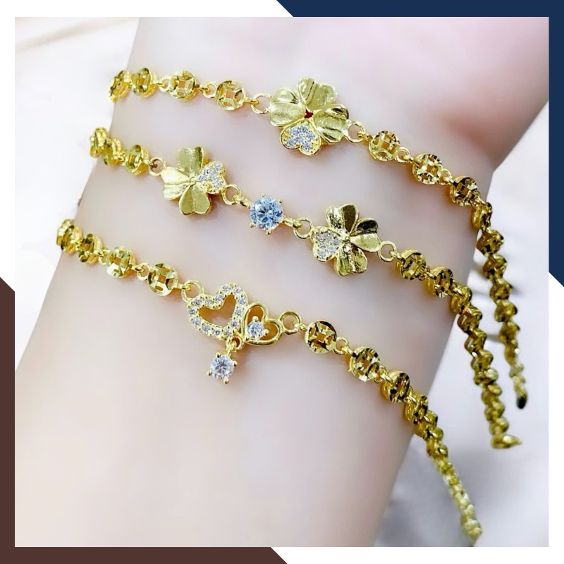 Lắc Tay Vàng Nữ Kim Tiền 10K Phối Charm Cỏ 4 Lá / Hồ Ly / Trái Tim LTVN250 – Sang Trọng, May Mắn, Thu Hút Tài Lộc