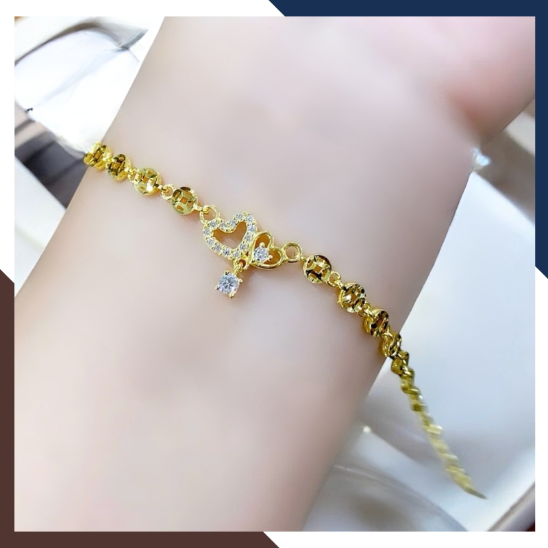 Lắc Tay Vàng Nữ Kim Tiền 10K Phối Charm Cỏ 4 Lá / Hồ Ly / Trái Tim LTVN250 – Sang Trọng, May Mắn, Thu Hút Tài Lộc