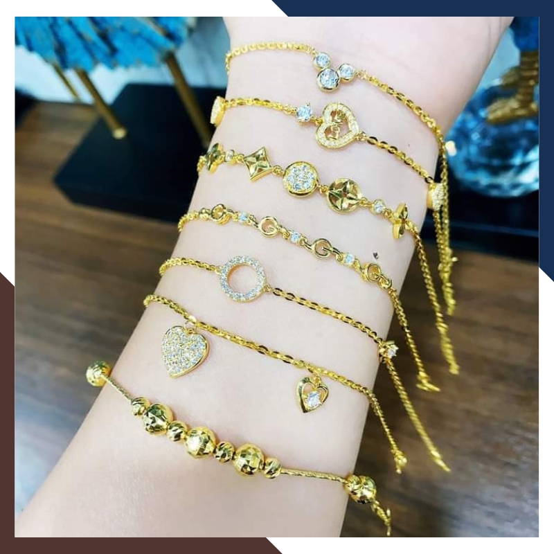 Lắc Tay Vàng 10K Nữ Đẹp LTVN306 – Mẫu Trái Tim/Gấu/Cỏ 4 Lá – Dễ Phối Đồ, Thích Hợp Mọi Dịp