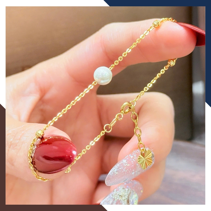 Lắc Tay Vàng Nữ 10K Đính Ngọc Trai Nước Ngọt 8–9mm LTVN385 – Thanh Lịch, Dễ Phối Đồ