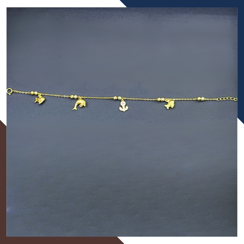 Lắc Tay Vàng Nữ 10K LTVN358 – Mix Charm Cá Heo, Cỏ 4 Lá & Bi Vàng 3 Màu Thanh Lịch