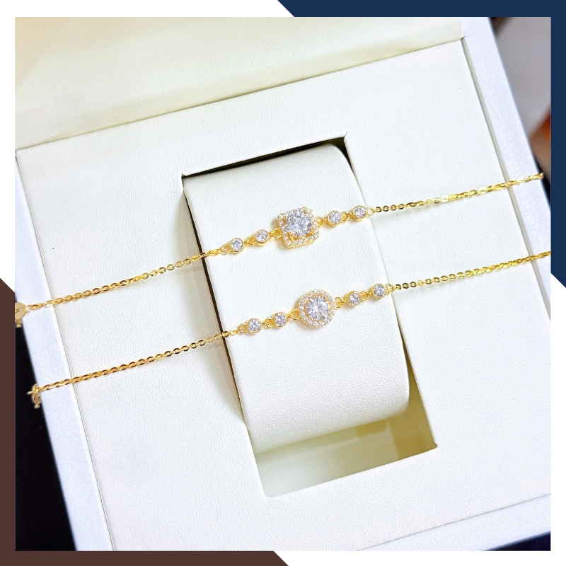 Lắc Tay Vàng Nữ 10K Mặt Đá Tròn / Vuông LTVN375 – Thiết Kế Thanh Lịch, Sang Trọng