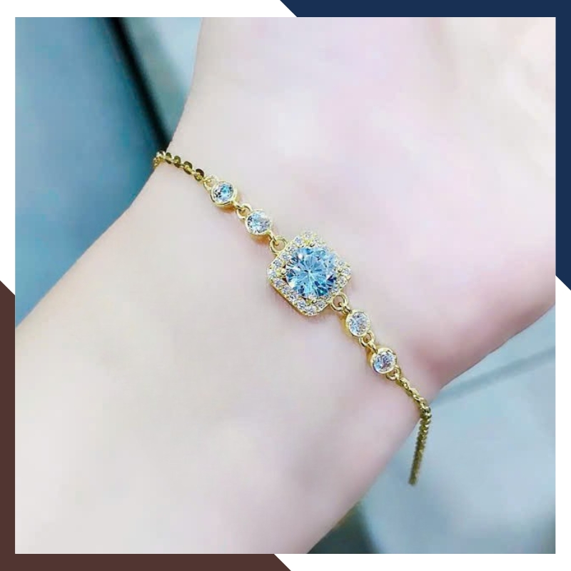 Lắc Tay Vàng Nữ 10K Mặt Đá Tròn / Vuông LTVN375 – Thiết Kế Thanh Lịch, Sang Trọng