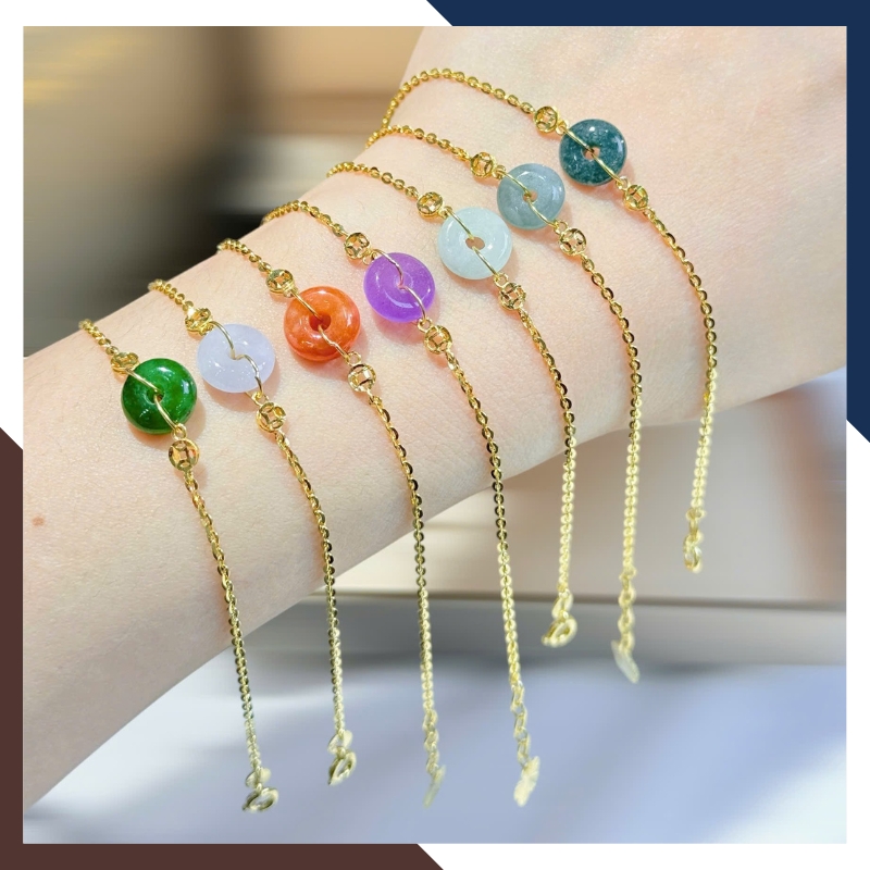 Lắc Tay Vàng Nữ 10K Mix Đồng Điếu Đá Phong Thuỷ Hợp Mệnh