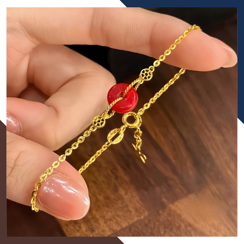 Lắc Tay Vàng Nữ 10K Mix Đồng Điếu Đá Phong Thuỷ Hợp Mệnh