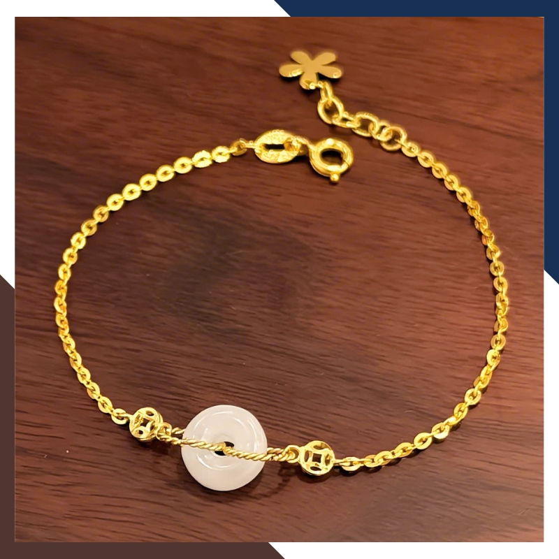 Lắc Tay Vàng Nữ 10K Mix Đồng Điếu Đá Phong Thuỷ Hợp Mệnh Kim Mộc Thuỷ Hoả Thổ LTVN241