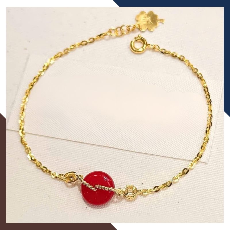 Lắc Tay Vàng Nữ 10K Mix Đồng Điếu Đá Phong Thuỷ Hợp Mệnh Kim Mộc Thuỷ Hoả Thổ LTVN241