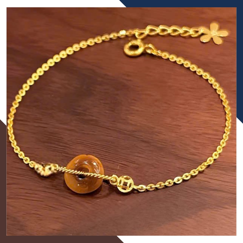 Lắc Tay Vàng Nữ 10K Mix Đồng Điếu Đá Phong Thuỷ Hợp Mệnh Kim Mộc Thuỷ Hoả Thổ LTVN241