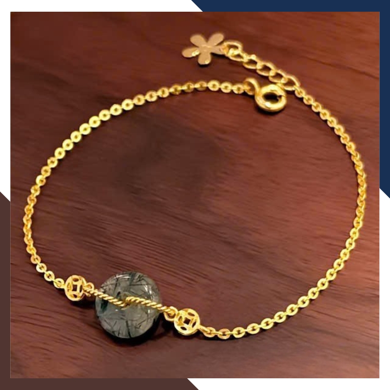 Lắc Tay Vàng Nữ 10K Mix Đồng Điếu Đá Phong Thuỷ Hợp Mệnh