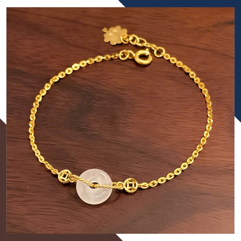 Lắc Tay Vàng Nữ 10K Mix Đồng Điếu Đá Phong Thuỷ Hợp Mệnh