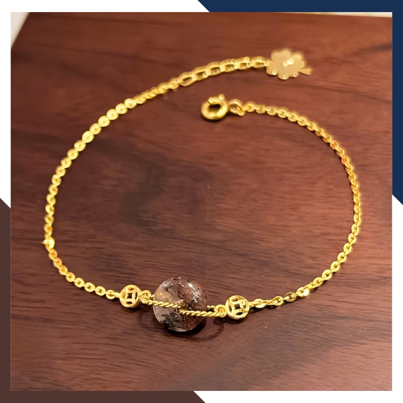 Lắc Tay Vàng Nữ 10K Mix Đồng Điếu Đá Phong Thuỷ Hợp Mệnh Kim Mộc Thuỷ Hoả Thổ LTVN241