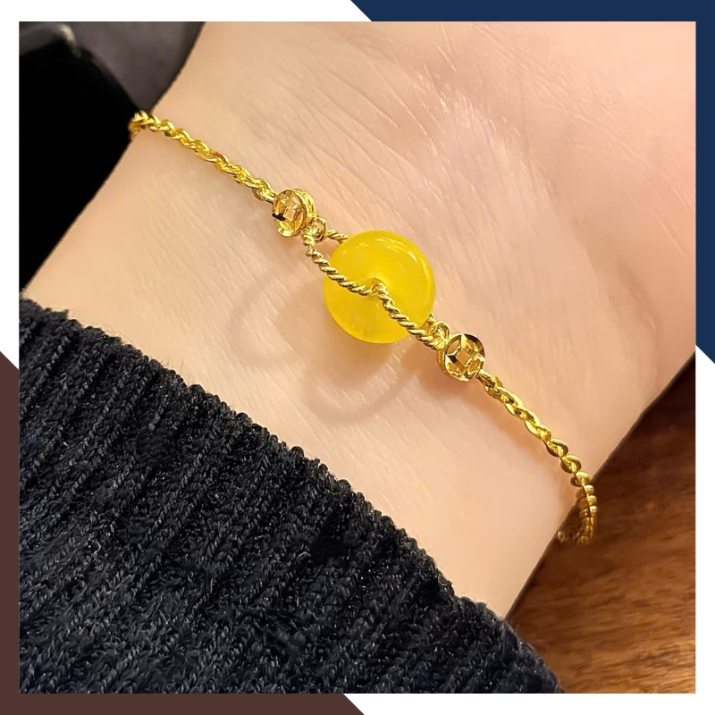 Lắc Tay Vàng Nữ 10K Mix Đồng Điếu Đá Phong Thuỷ Hợp Mệnh Kim Mộc Thuỷ Hoả Thổ LTVN241