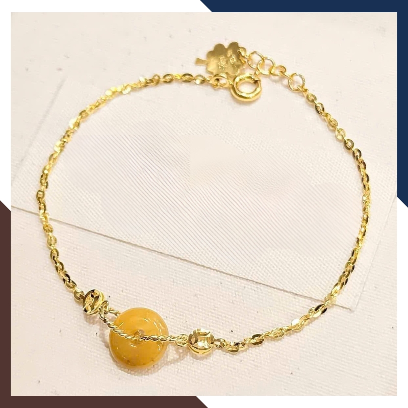 Lắc Tay Vàng Nữ 10K Mix Đồng Điếu Đá Phong Thuỷ Hợp Mệnh Kim Mộc Thuỷ Hoả Thổ LTVN241