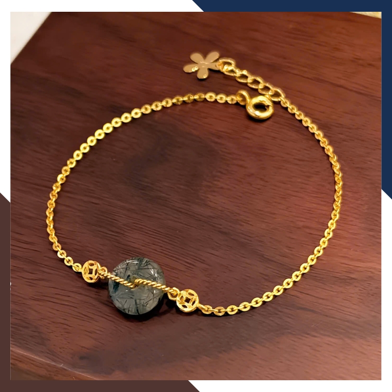 Lắc Tay Vàng Nữ 10K Mix Đồng Điếu Đá Phong Thuỷ Hợp Mệnh