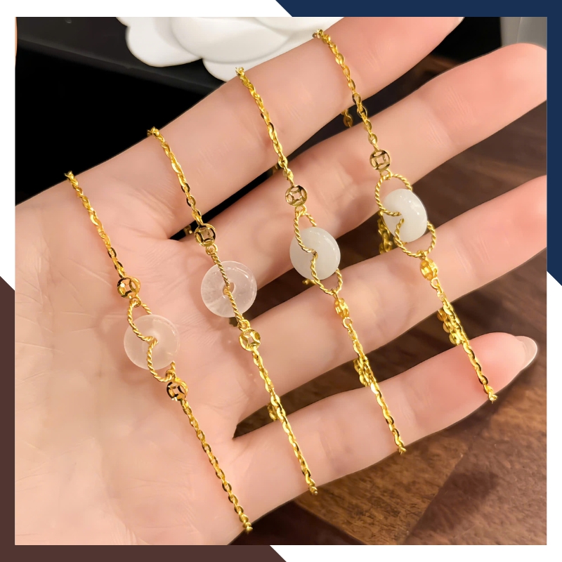 Lắc Tay Vàng Nữ 10K Mix Đồng Điếu Đá Phong Thuỷ Hợp Mệnh Kim Mộc Thuỷ Hoả Thổ LTVN241