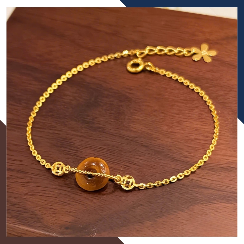 Lắc Tay Vàng Nữ 10K Mix Đồng Điếu Đá Phong Thuỷ Hợp Mệnh Kim Mộc Thuỷ Hoả Thổ LTVN241