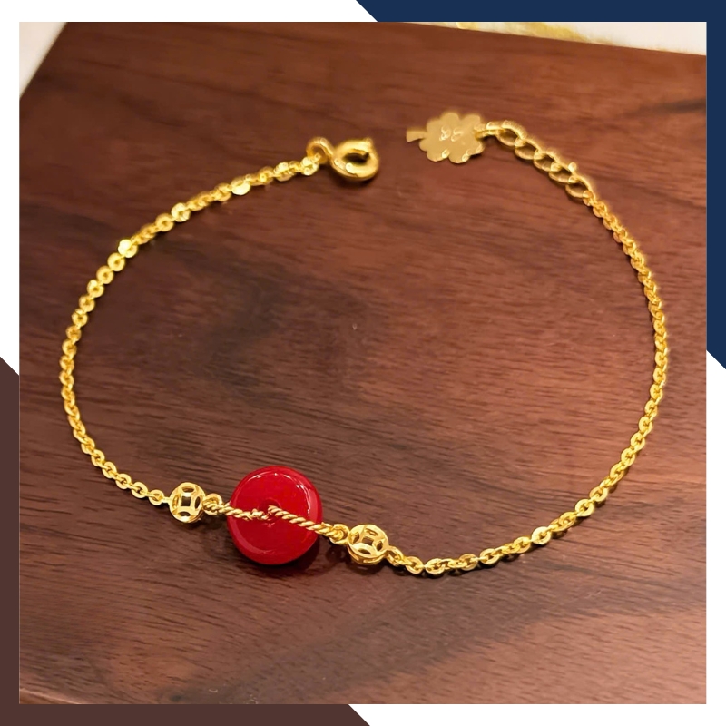 Lắc Tay Vàng Nữ 10K Mix Đồng Điếu Đá Phong Thuỷ Hợp Mệnh