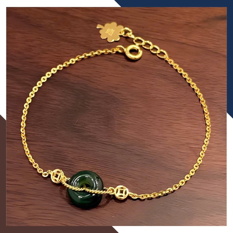 Lắc Tay Vàng Nữ 10K Mix Đồng Điếu Đá Phong Thuỷ Hợp Mệnh Kim Mộc Thuỷ Hoả Thổ LTVN241