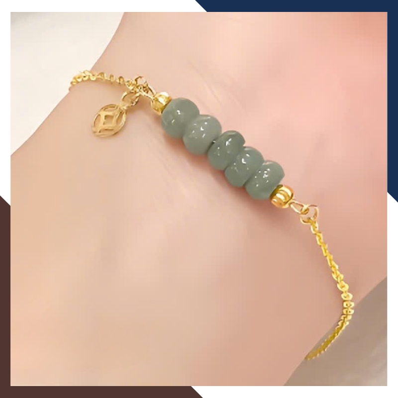 Lắc Tay Vàng Nữ 10k Mix Ngũ Điếu LTVN228 – Đá Tự Nhiên Hợp Mệnh Chiêu Tài Hộ Thân