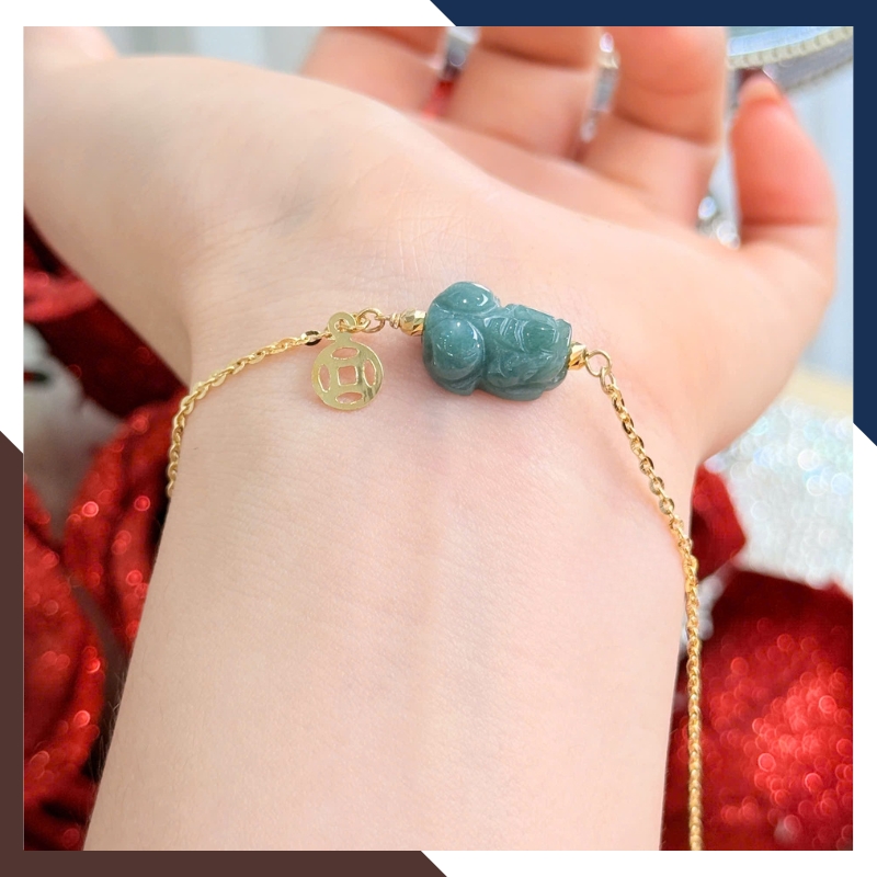 Lắc Tay Vàng Nữ Mix Tỳ Hưu – Hồ Ly – Cỏ 4 Lá May Mắn LTVN222