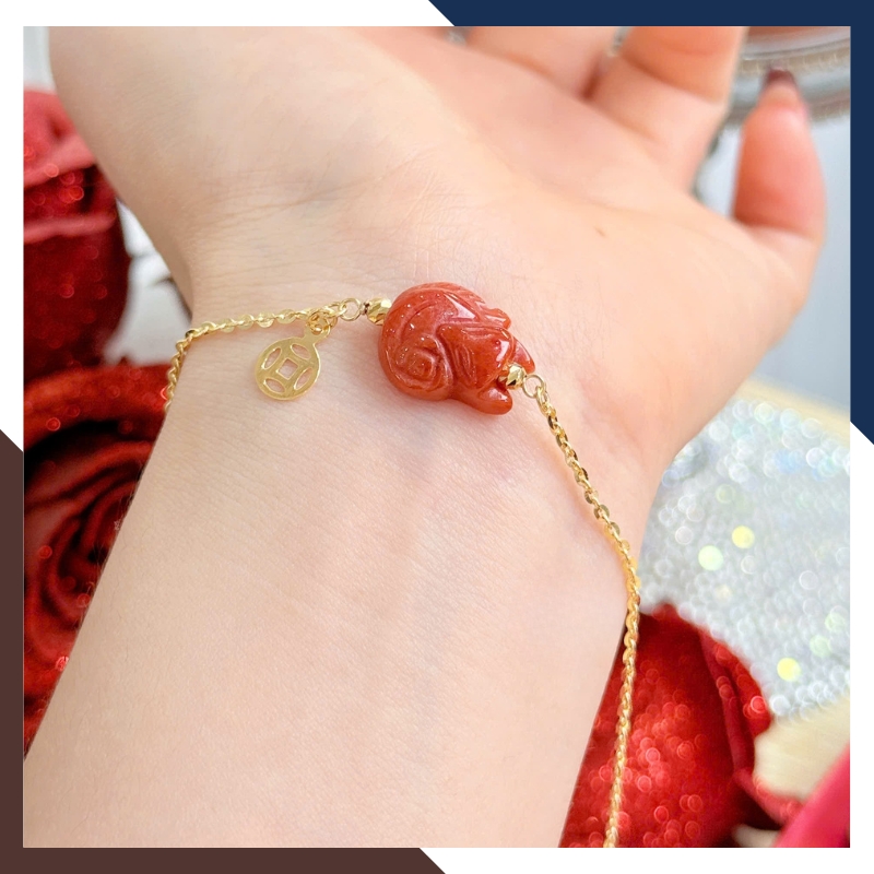 Lắc Tay Vàng Nữ Mix Tỳ Hưu – Hồ Ly – Cỏ 4 Lá May Mắn LTVN222