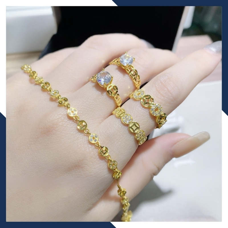 Lắc tay vàng nữ đẹp, lắc tay kim tiền vàng tây 10k mã 2721TL91