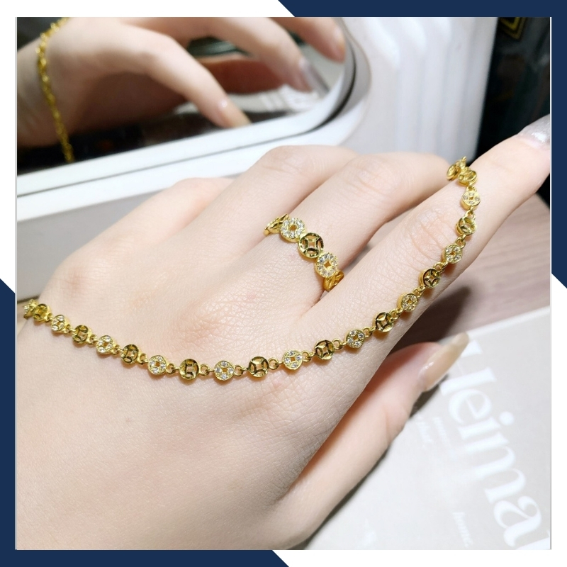 Lắc tay vàng nữ đẹp, lắc tay kim tiền vàng tây 10k mã 2721TL91