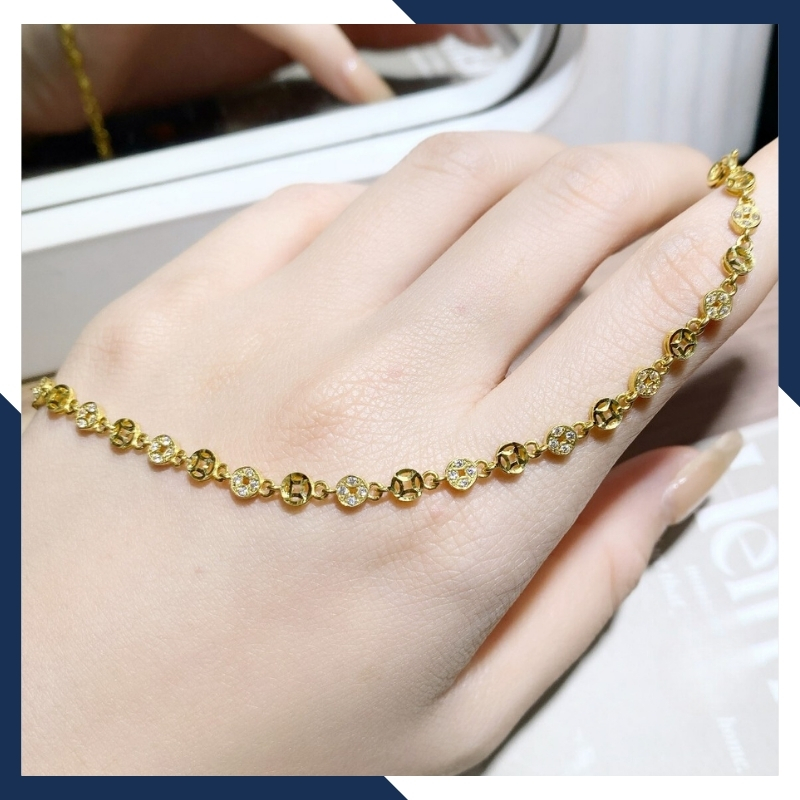 Lắc tay vàng nữ đẹp, lắc tay kim tiền vàng tây 10k mã 2721TL91
